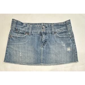 VTG Y2K American Eagle Micro Mini Jean Skirt 10 Distress Sexy Grunge Denim Chic